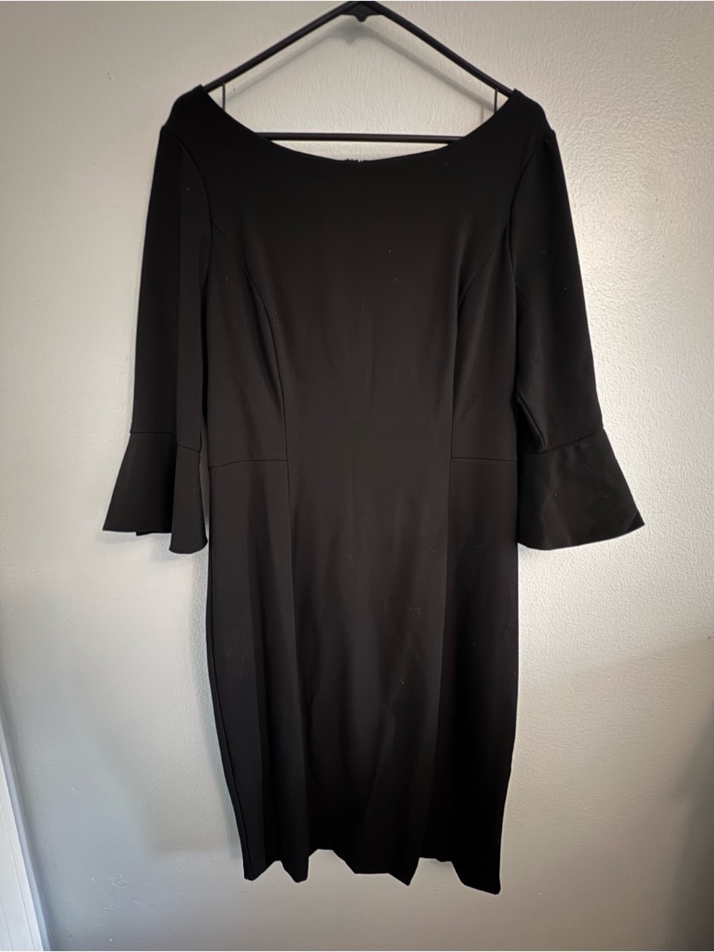 White House Black Market Women’ Size 14 Black Boatneck Bell-Sleeve Midi Dress